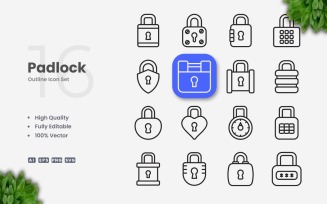 16 Padlock Outline Icon Set