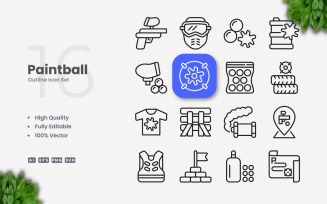 16 Paintball Outline Icon Set