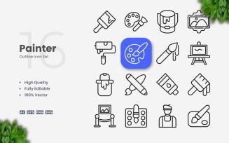 16 Painter Outline Icon Set