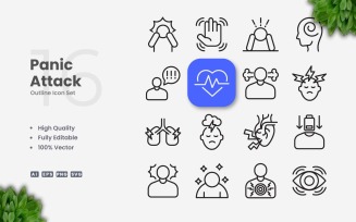 16 Panic Attack Outline Icon Set