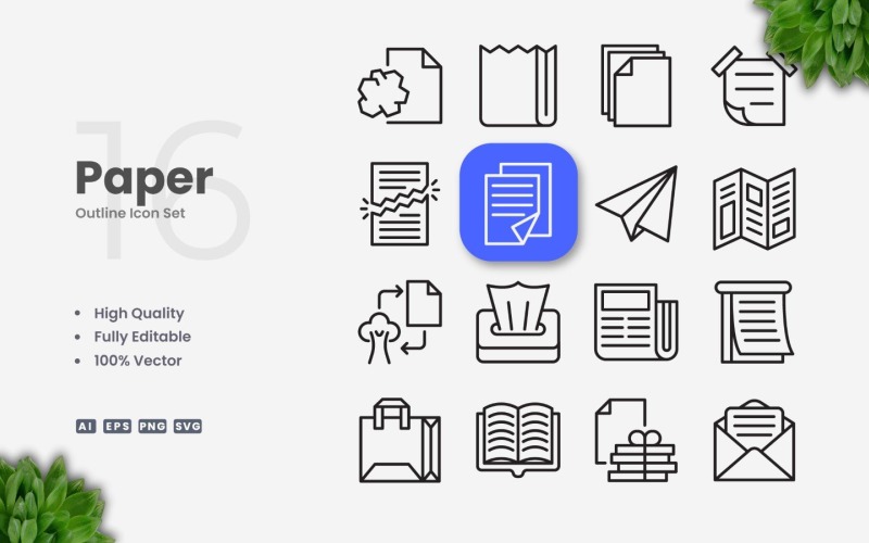 16 Paper Outline Icon Set