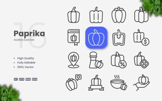 16 Paprika Outline Icon Set