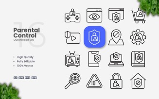 16 Parental Control Outline Icon Set