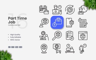 16 Part Time Job Outline Icon Set