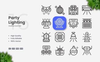16 Party Lighting Outline Icon Set