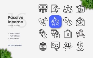 16 Passive Income Outline Icon Set