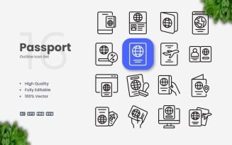 16 Passport Outline Icon Set