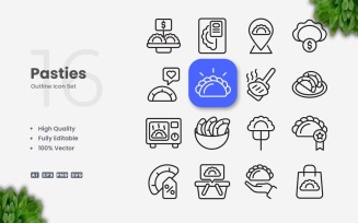 16 Pasties Outline Icon Set