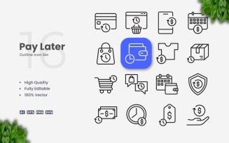 16 Pay Later Outline Icon Set