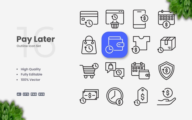 16 Pay Later Outline Icon Set