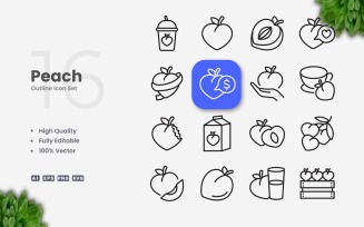 16 Peach Outline Icon Set