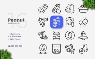 16 Peanut Outline Icon Set