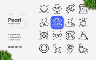 16 Pearl Outline Icon Set
