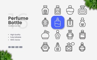 16 Perfume Bottle Outline Icon Set