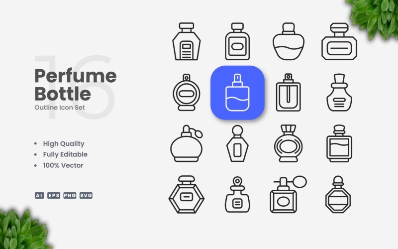 16 Perfume Bottle Outline Icon Set