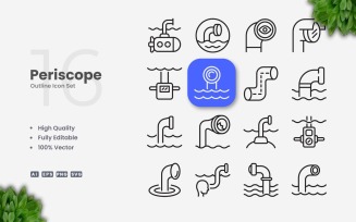 16 Periscope Outline Icon Set