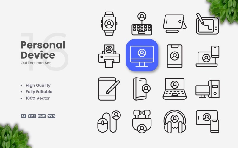 16 Personal Device Outline Icon Set