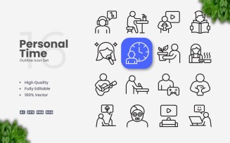 16 Personal Time Outline Icon Set