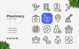 16 Pharmacy Outline Icon Set