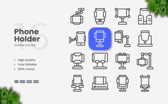 16 Phone Holder Outline Icon Set