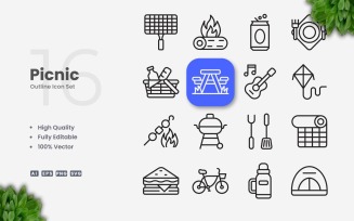 16 Picnic Outline Icon Set