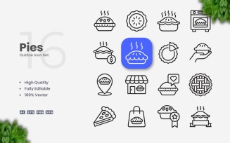 16 Pies Outline Icon Collection