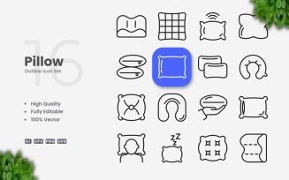 16 Pillow Outline Icon Set