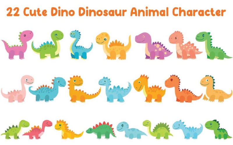 22 Cute Dino Dinosaur Animal Character Illustration
