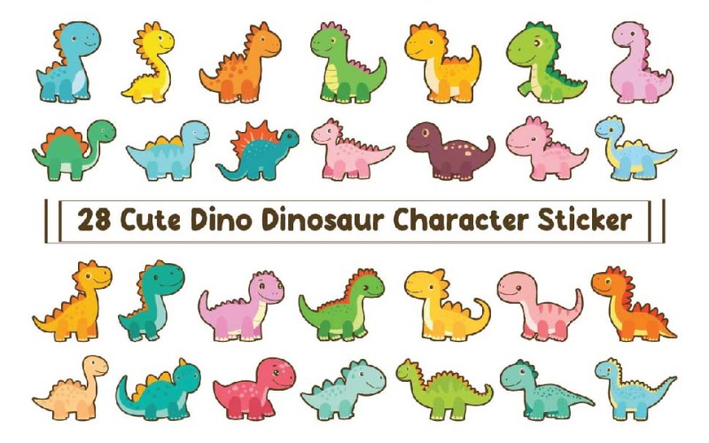 28 Cute Dino Dinosaur Character Sticker Illustration