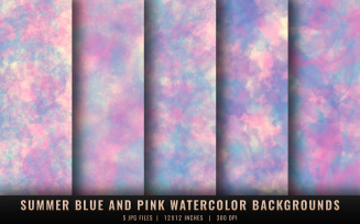 Summer Blue and Pink Watercolor Backgrounds