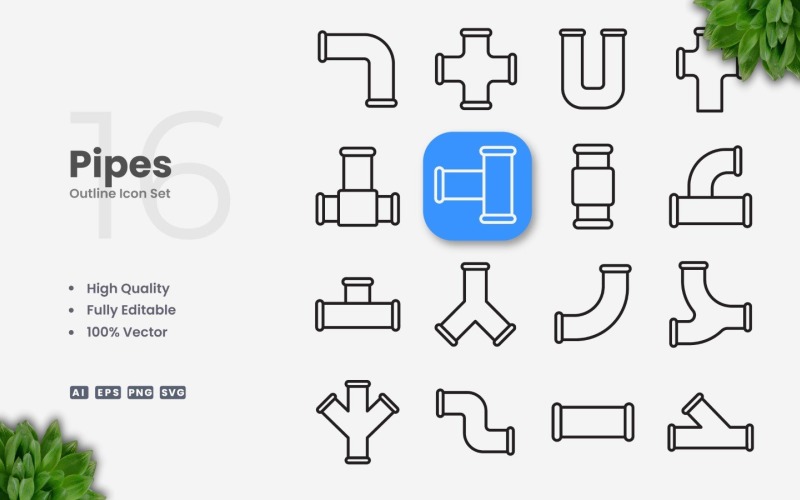 16 Pipes Outline Icon Set