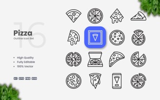 16 Pizza Outline Icon Set
