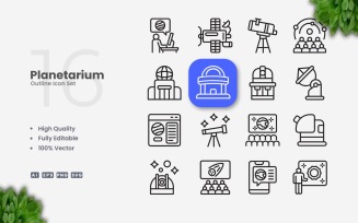 16 Planetarium Outline Icon Set