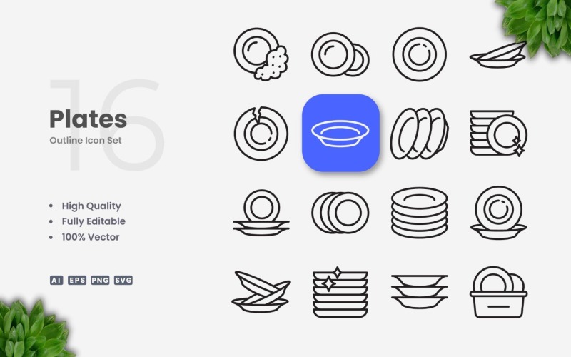 16 Plates Outline Icon Set