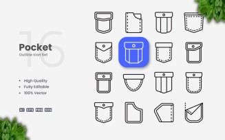 16 Pocket Outline Icon Set