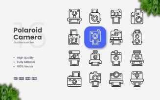 16 Polaroid Camera Outline Icon Set