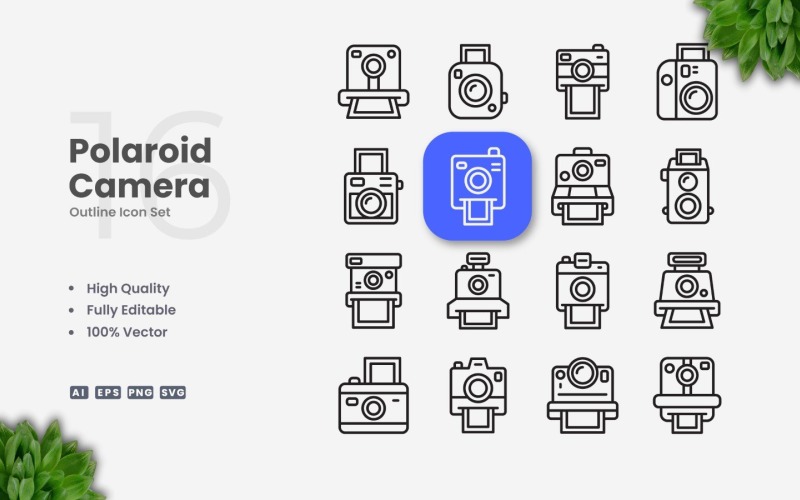 16 Polaroid Camera Outline Icon Set