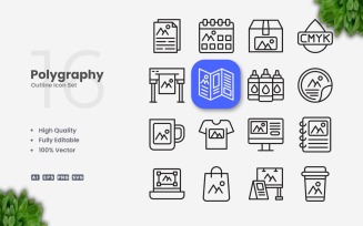 16 Polygraphy Outline Icon Set