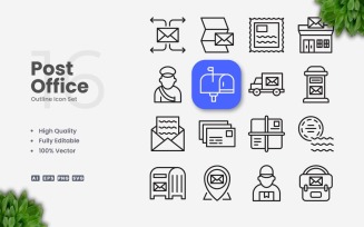 16 Post Office Outline Icon Set