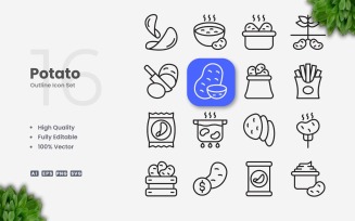 16 Potato Outline Icon Set