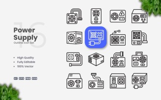 16 Power Supply Outline Icon Set
