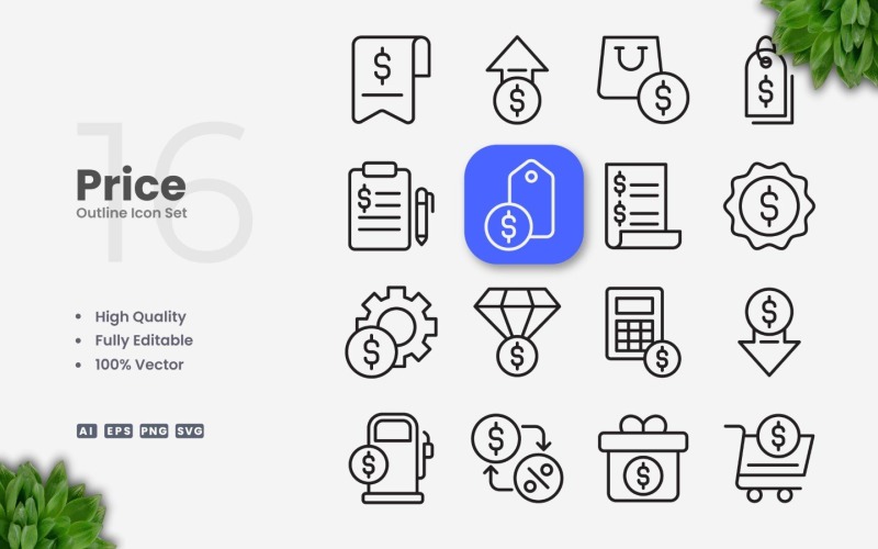 16 Price Outline Icon Set
