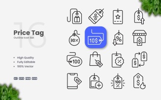 16 Price Tag Outline Icon Set