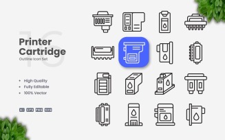 16 Printer Cartridge Outline Icon Set