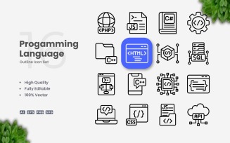 16 Programming Language Outline Icon Set