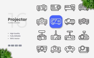 16 Projector Outline Icon Set