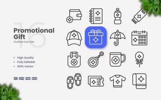 16 Promotional Gift Outline Icon Set