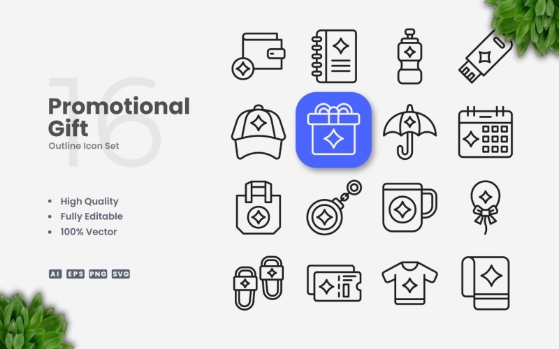 16 Promotional Gift Outline Icon Set