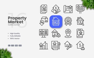 16 Property Market Outline Icon Set