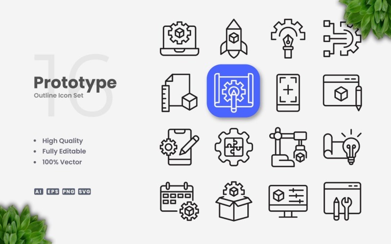 16 Prototype Outline Icon Set